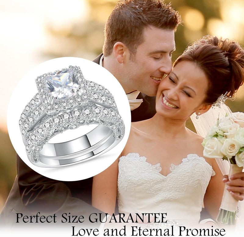 AVECON 5CT Princess Cut Engagement Ring, Promise Wedding Cubic Zirconia White Gold Plated Band Set for Women Size 5-10 - Image 5